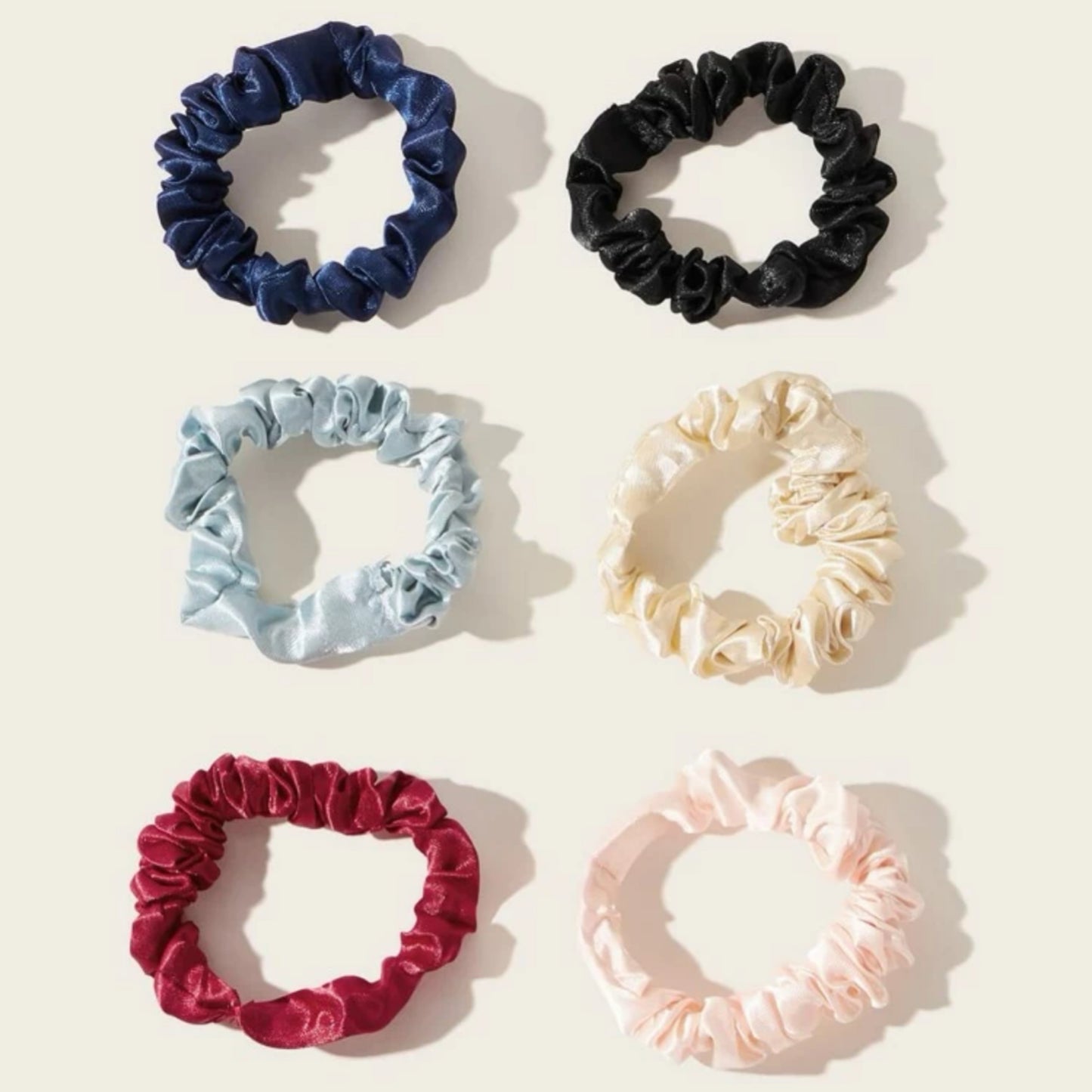 Solid Satin Hair Scrunchies 6 Pieces