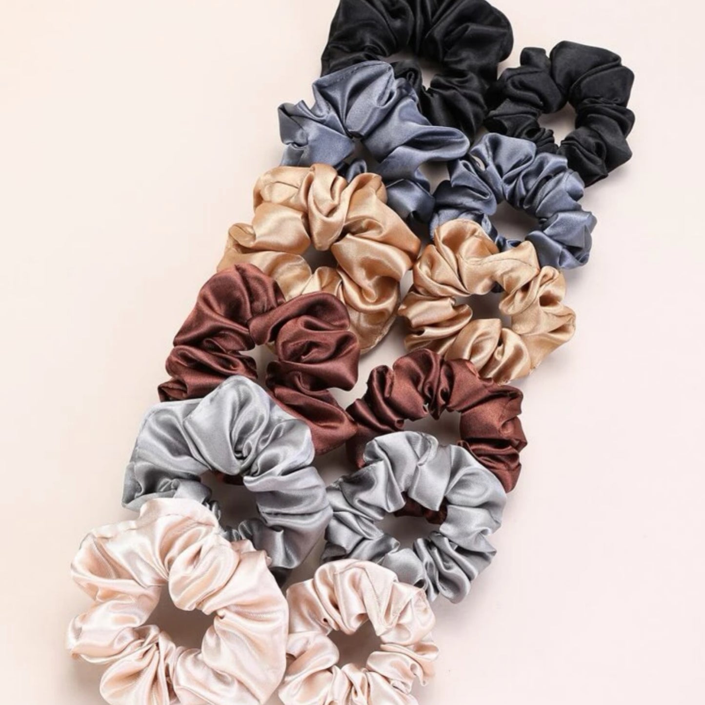 Plain Pleated Satin Hair Scrunchie 12 Pieces